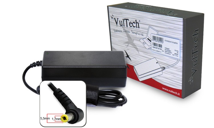 Alimentatore Vultech Notebook Acer 19V 3.42A 65W Jack 1.7*5.5mm